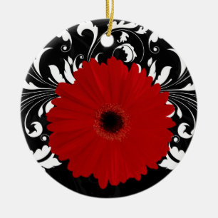 Bright Red Gerbera Daisy auf Black Keramik Ornament