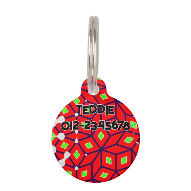 Bright Red Green Abstrakt Haustiermarke (Vorderseite)