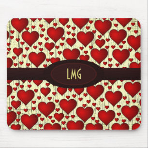 Bright Red Hearts Pattern with Burgundy Nameplate Mousepad