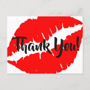 Bright Red Lipstick Big Kiss Danke Postkarte