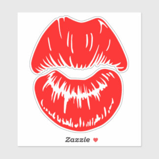 Bright Red Lipstick Kiss Mark Aufkleber