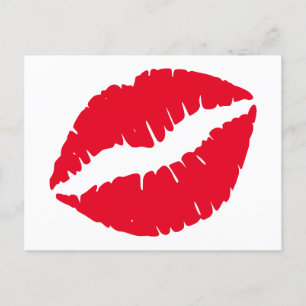 Bright Red Lipstick Kiss White Postkarte