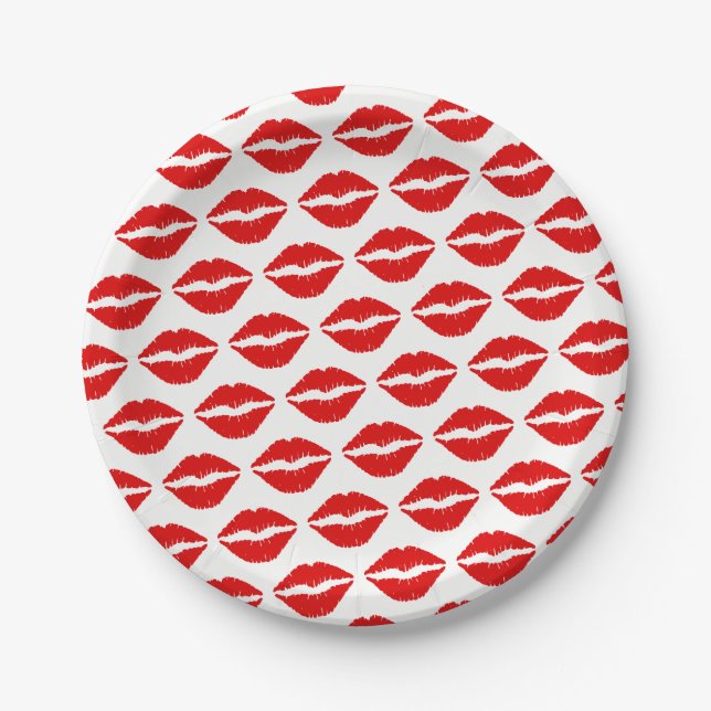 Bright Red Lipstick-Muster Pappteller (Vorderseite)