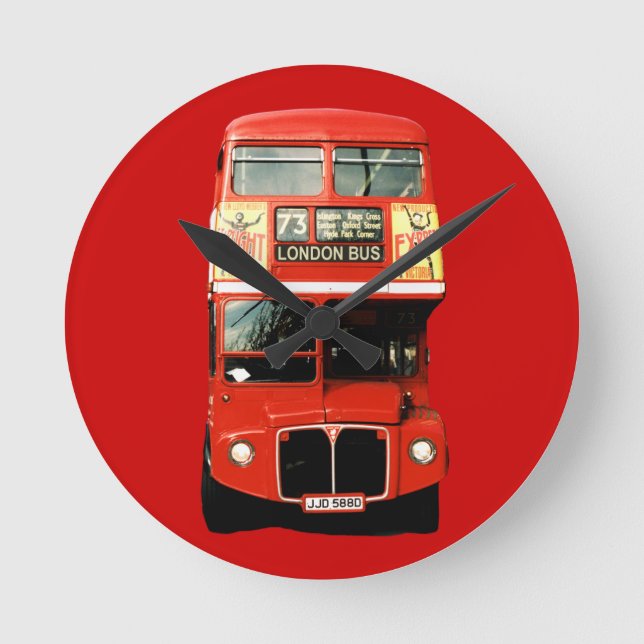 Bright Red London Bus Clock Runde Wanduhr (Vorderseite)