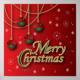 Bright Red Merry Christmas Poster