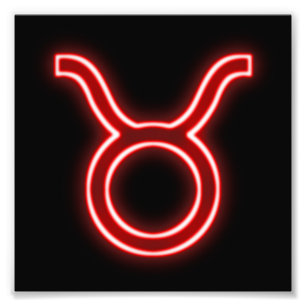 Bright Red Neon - Taurus the Bull Star Sign Fotodruck