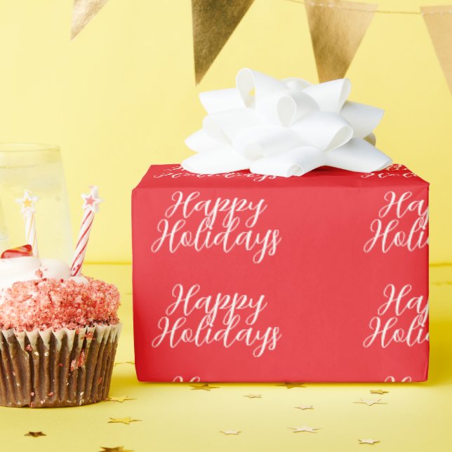 Bright Red Plain Elegant Happy Holidays Handwrite Geschenkpapier (Geburtstagsparty)