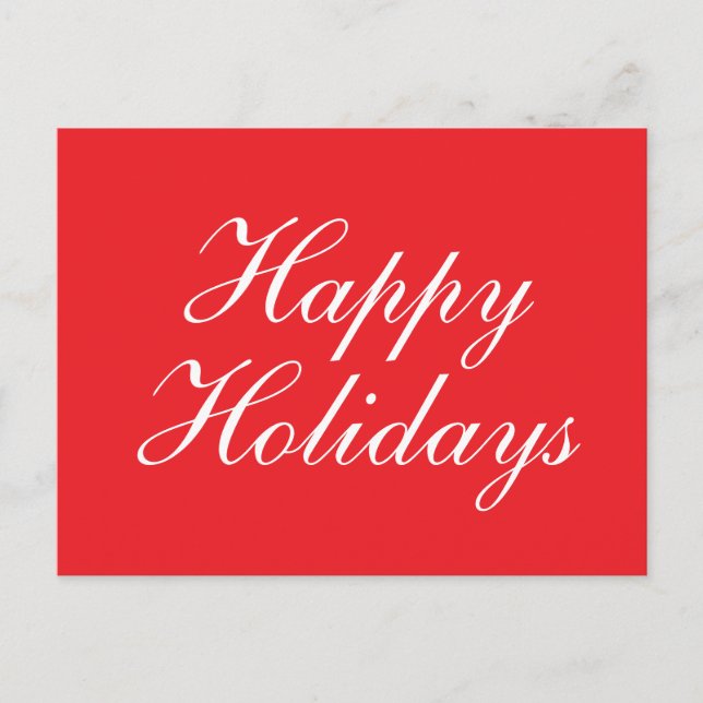 Bright Red Plain Elegant Happy Holidays Message Postkarte (Vorderseite)