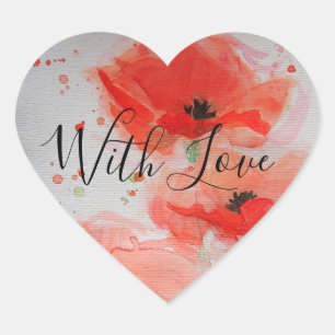 Bright Red Poppies Aquarell Flat Birthday Card Herz-Aufkleber