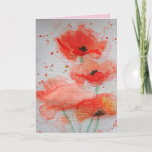 Bright Red Poppies Watercolor Geburtstagkarte Karte