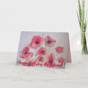 Bright Red Poppies Watercolor Happy Birthday Card Karte