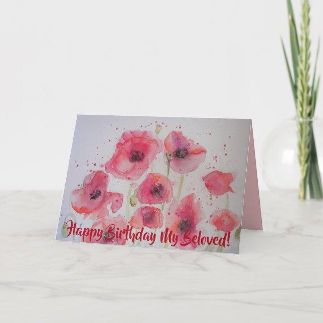 Bright Red Poppies Watercolor Happy Birthday Card Karte (Vorderseite)