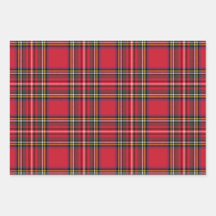 Bright Red Scottish Christmas Kariert Tartan Geschenkpapier Set