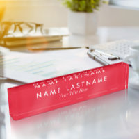 Bright Red Sleek Simple Custom Desk Namplate