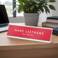 Bright Red Sleek Simple Custom Desk Namplate