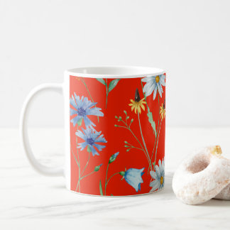 Bright Red Summer Floral Kaffeetasse