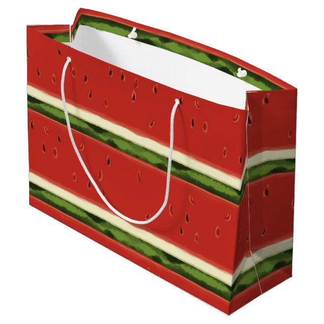Bright Red Watercolor Watermelon Geschenktasche Große Geschenktüte (Rückseite Schrägansicht)