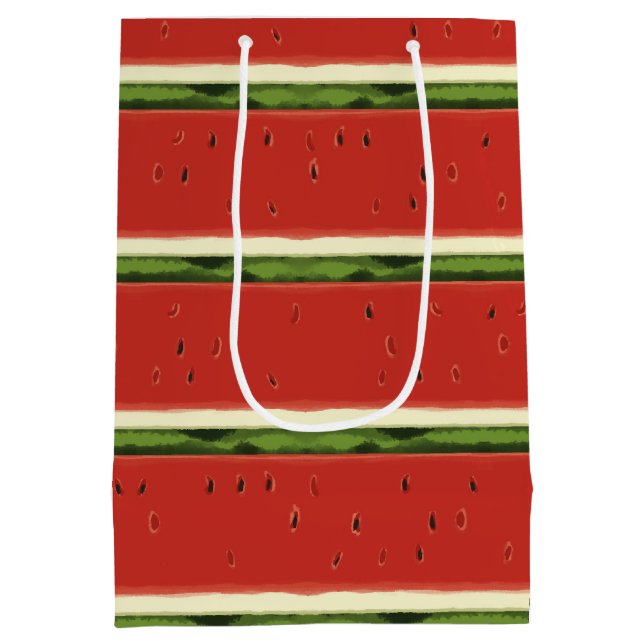 Bright Red Watercolor Watermelon Geschenktasche Mittlere Geschenktüte (Rückseite)