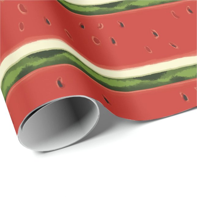 Bright Red Watercolor Watermelon Wrapping Paper Geschenkpapier (Rolleneckpunkt)