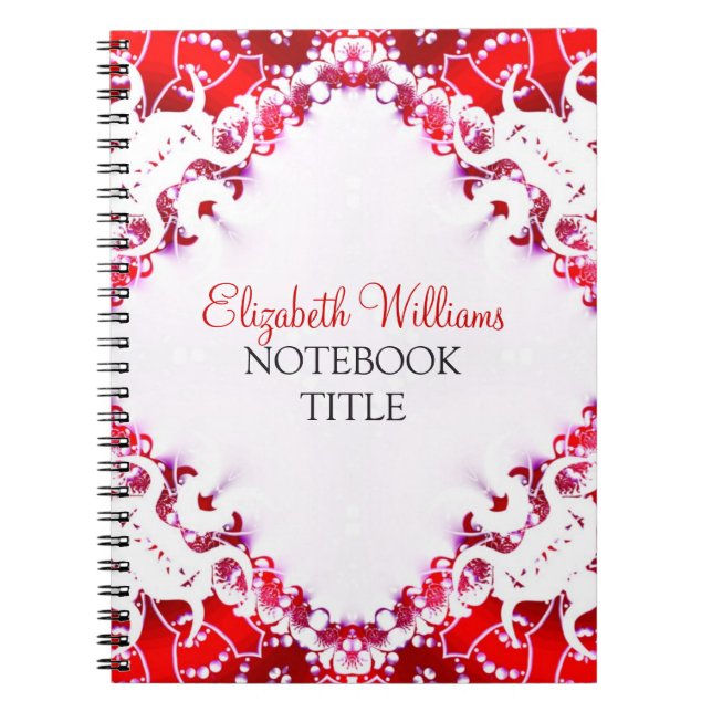 Bright Red + White Diamant Batik Notebook Notizblock (Vorderseite)