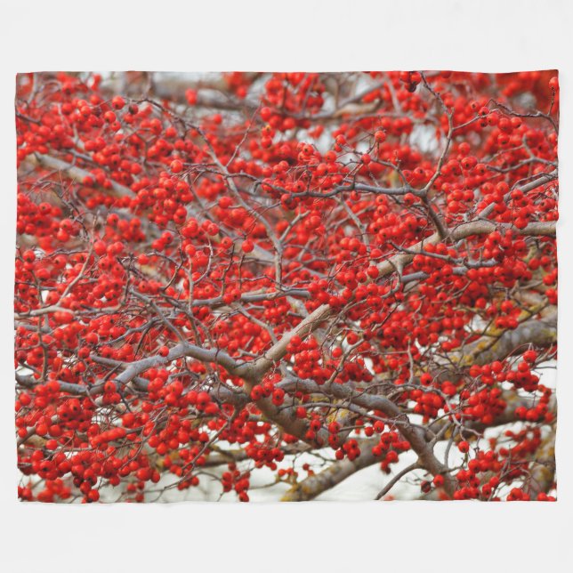 Bright Red Winterberries Holly Trees Berries Fleecedecke (Vorderseite (Horizontal))