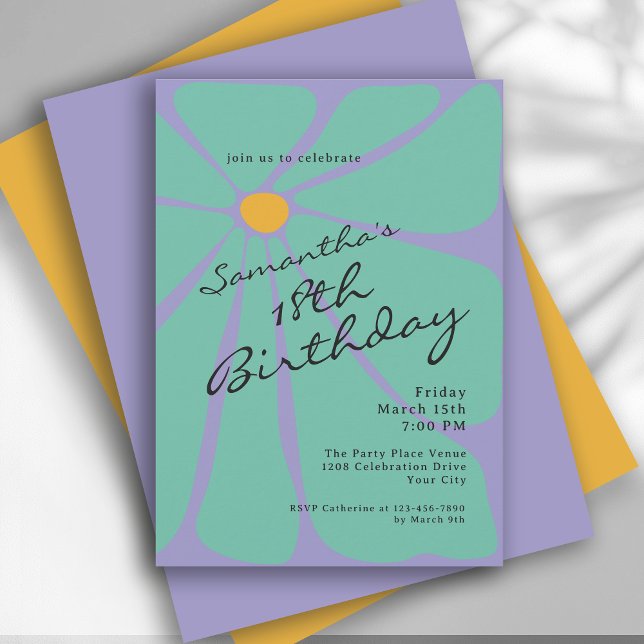 Bright Retro Flower Power 18th Birthday Einladung (Available in both printed and instant download digital formats.)