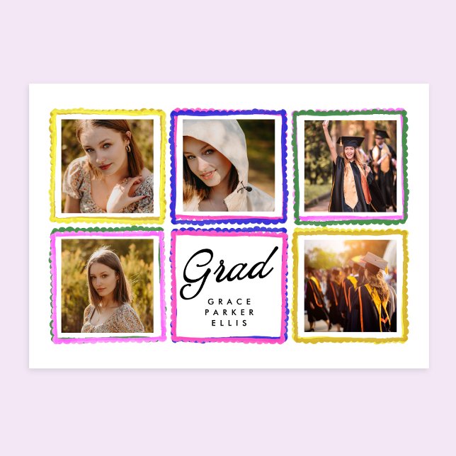 Bright Retro Grad Photo Collage Frames Graduation  Ankündigung (Von Creator hochgeladen)