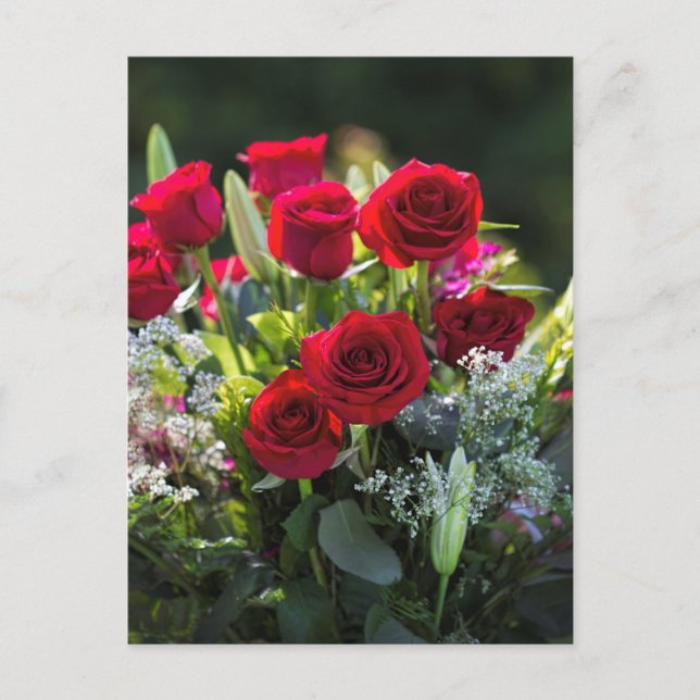 Bright Romantische Rote Rose Bouquet Postkarte (Vorderseite)