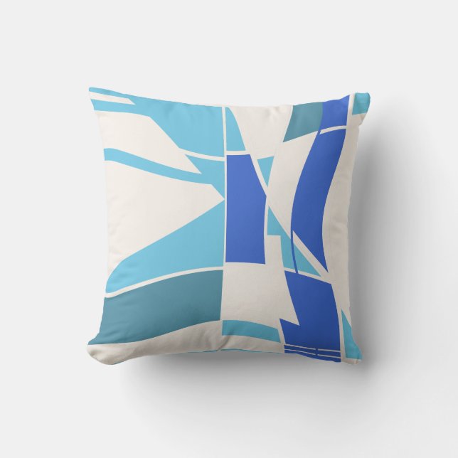 Bright & Royal Blue Aquamarin White Swirren Abstra Kissen (Vorderseite)
