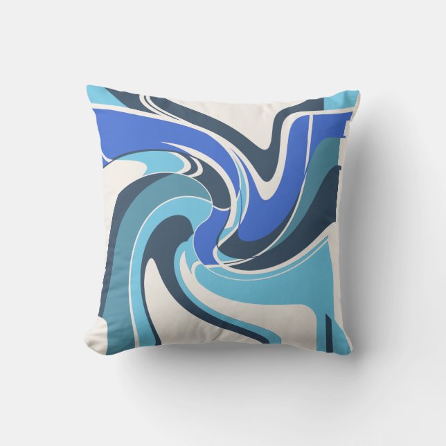 Bright & Royal Blue Aquamarin White Swirting Art M Kissen (Vorderseite)