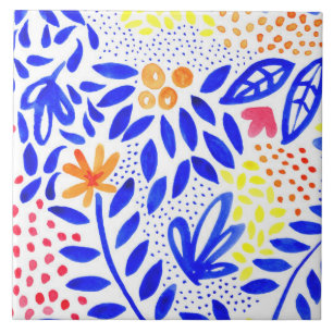Bright Royal Blue Floral Spring Pattern Fliese
