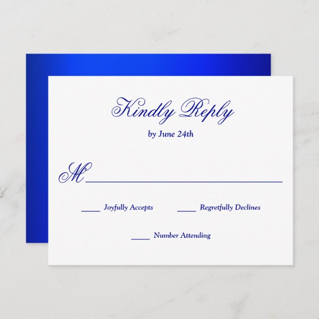 Bright Royal Blue RSVP Karte (Vorne/Hinten)