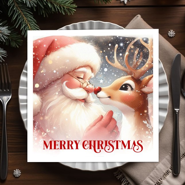 Bright Santa Rudolph Christmas Table Napkins Serviette (Bright Santa Rudolph Christmas Table Napkins)
