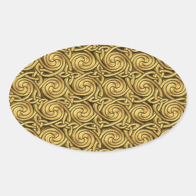 Bright Shiny Golden Celtic Spiral Knock Muster Ovaler Aufkleber (Vorderseite)
