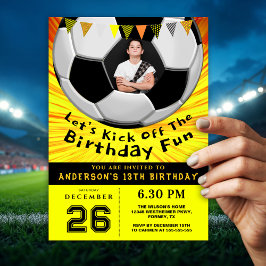 Bright Sporty Custom Photo Birthday I | Soccer Einladung