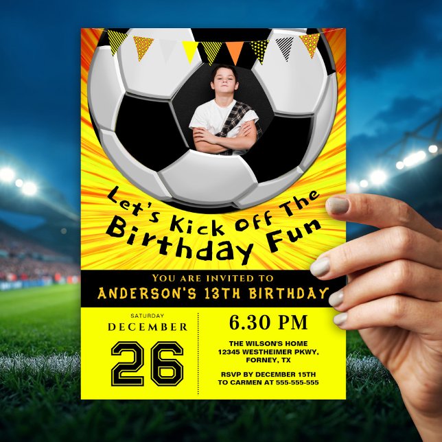 Bright Sporty Custom Photo Birthday I | Soccer Einladung (Von Creator hochgeladen)