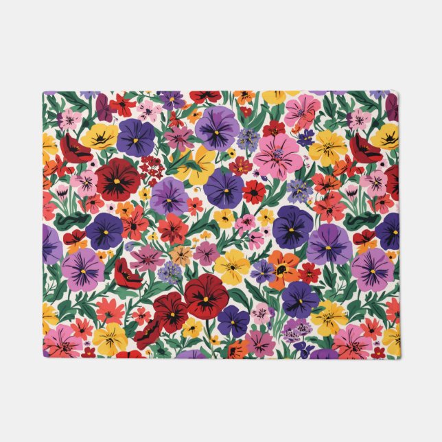 Bright Spring Pansies Floral Garden Pattern Fußmatte (Vorderseite)