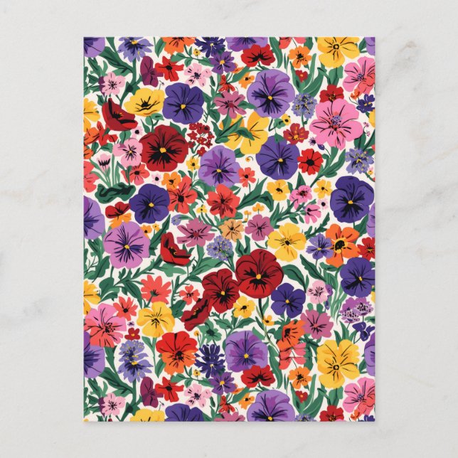 Bright Spring Pansies Floral Garden Pattern Postkarte (Vorderseite)
