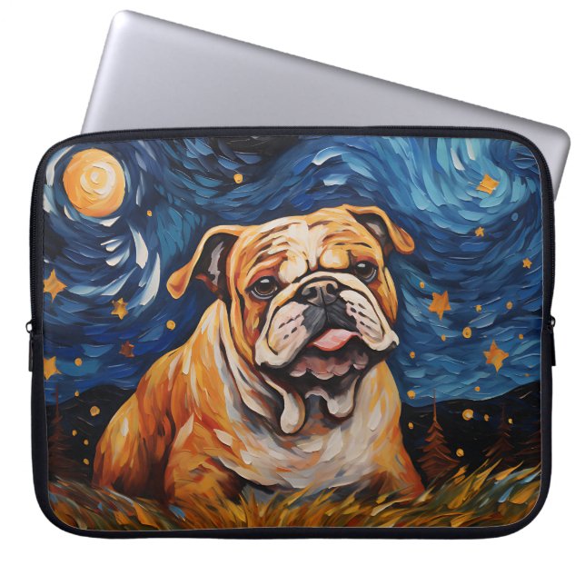 BRIGHT STARRY NACHT MIT BULLDOG HUND LAPTOPSCHUTZHÜLLE (Vorderseite)