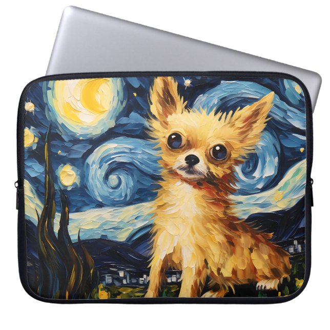 BRIGHT STARRY NIGHT MIT CHIHUAHUA HUND LAPTOPSCHUTZHÜLLE (Vorderseite)