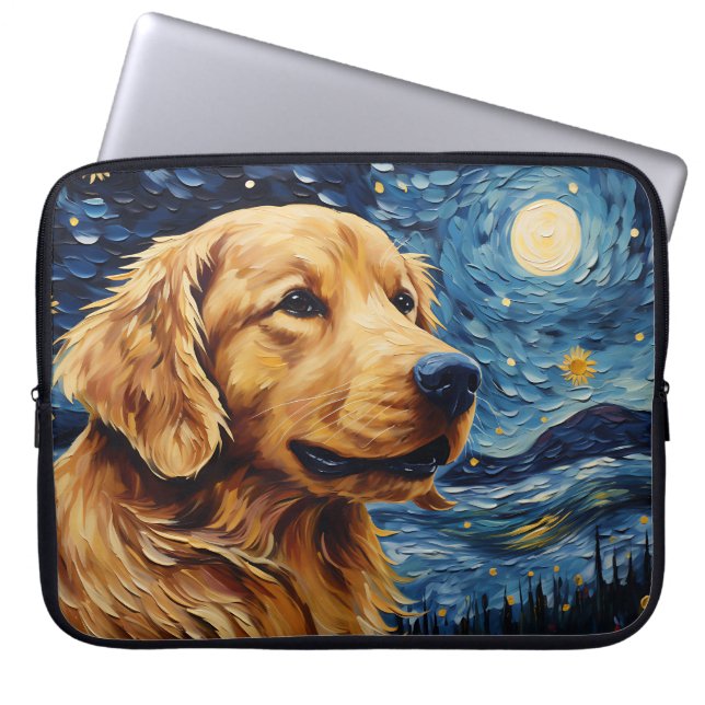 BRIGHT STARRY NIGHY MIT GOLDEN RETRIEVER HUND LAPTOPSCHUTZHÜLLE (Vorderseite)