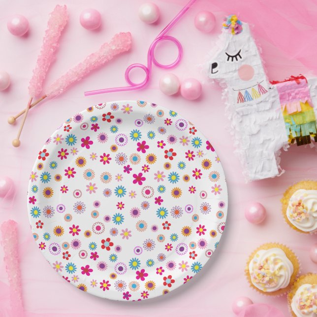 Bright Summer Floral Paper Plate Pappteller (Party)
