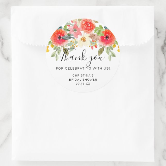 Bright Summer Floral Vielen Dank Brautparty Runder Aufkleber (Tasche)