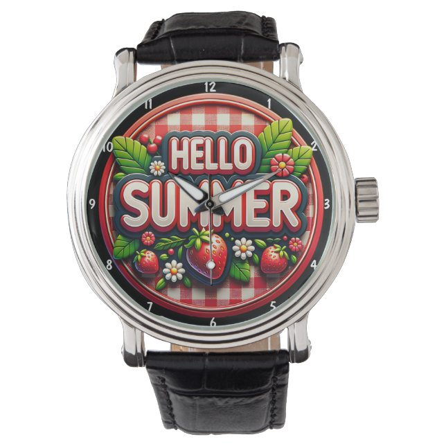 Bright Summer Fresh Strawberries Festive Seasonal  Armbanduhr (Vorderseite)