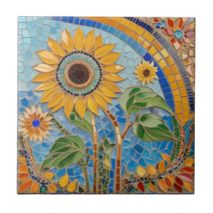 Bright Summery Sonnenblumen Imitats Mosaic Sky Blu Fliese