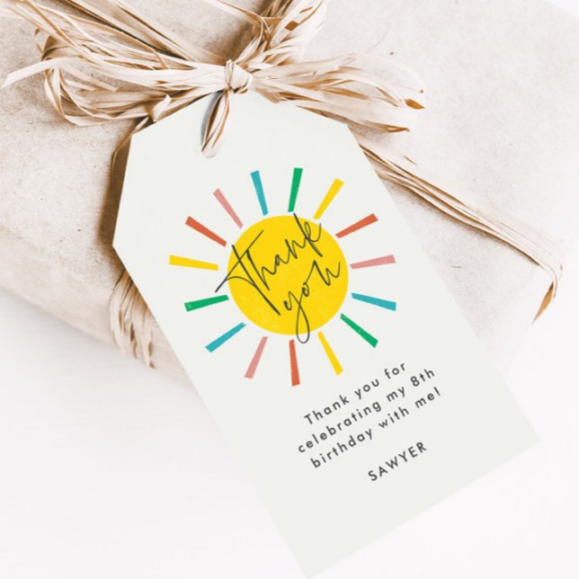 Bright Sun Script Kindergeburtstags-Dankeschön Geschenkanhänger (Von Creator hochgeladen)