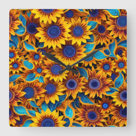 Bright Sunflower Clock Quadratische Wanduhr