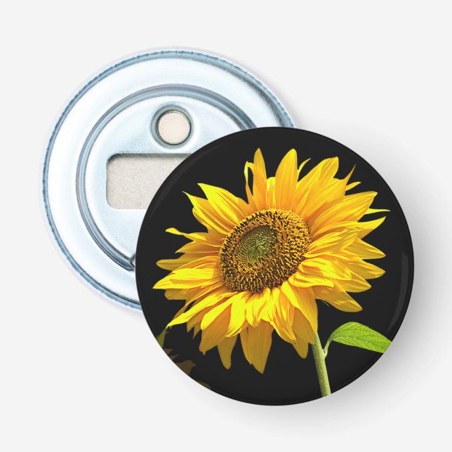 Bright Sunflower on Black Background Flaschenöffner (Vorderseite)