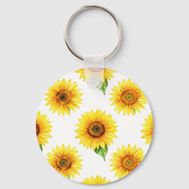 Bright Sunflower Watercolor Seamless Pattern Schlüsselanhänger (Vorderseite)