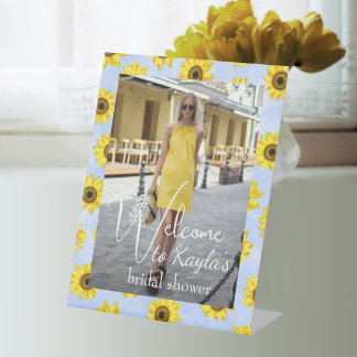 Bright Sunflowers Dusty Blue Bridal Shower Welcome Sockelschild
